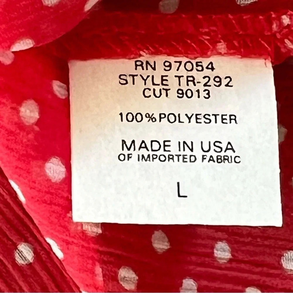 NWT Three Eighty Two Polka Dot Short Sleeve Sheer Top Size Large Red White - Picture 9 of 14